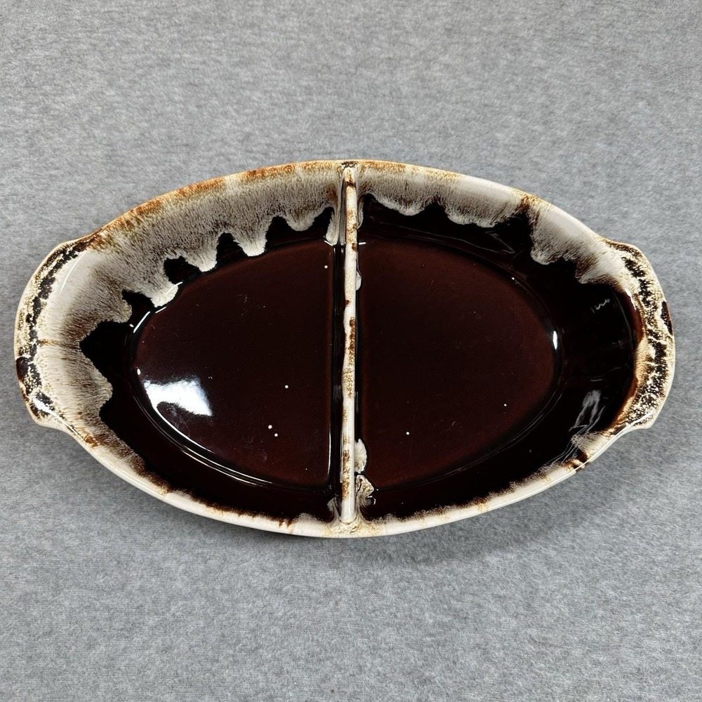 Vintage Pfaltzgraff Brown Drip Divided Serving Dish USA Pottery MCM Ceramic